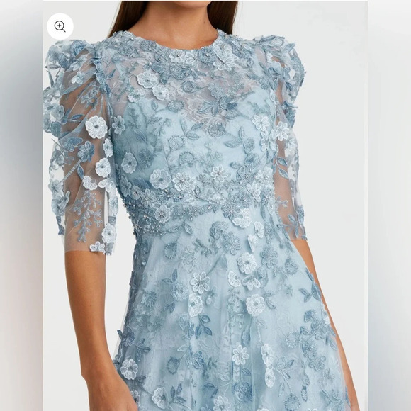 MAC DUGGAL Applique High Neck Puff Sleeve A Line Dress NWT - Picture 4 of 11